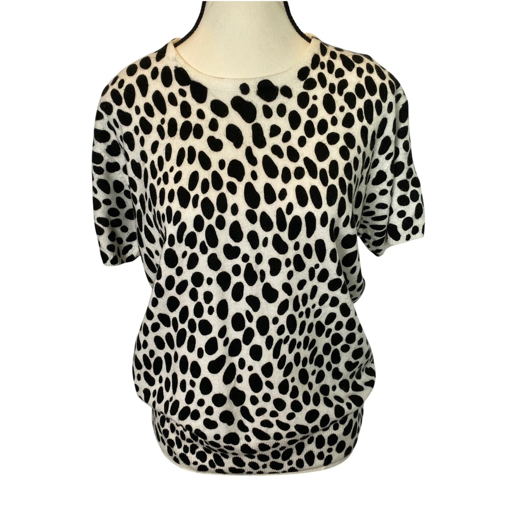 LOULOU Women's Dalmatian Printโ Short Sleeve Sweater Knit T-Shirt Top Size XL